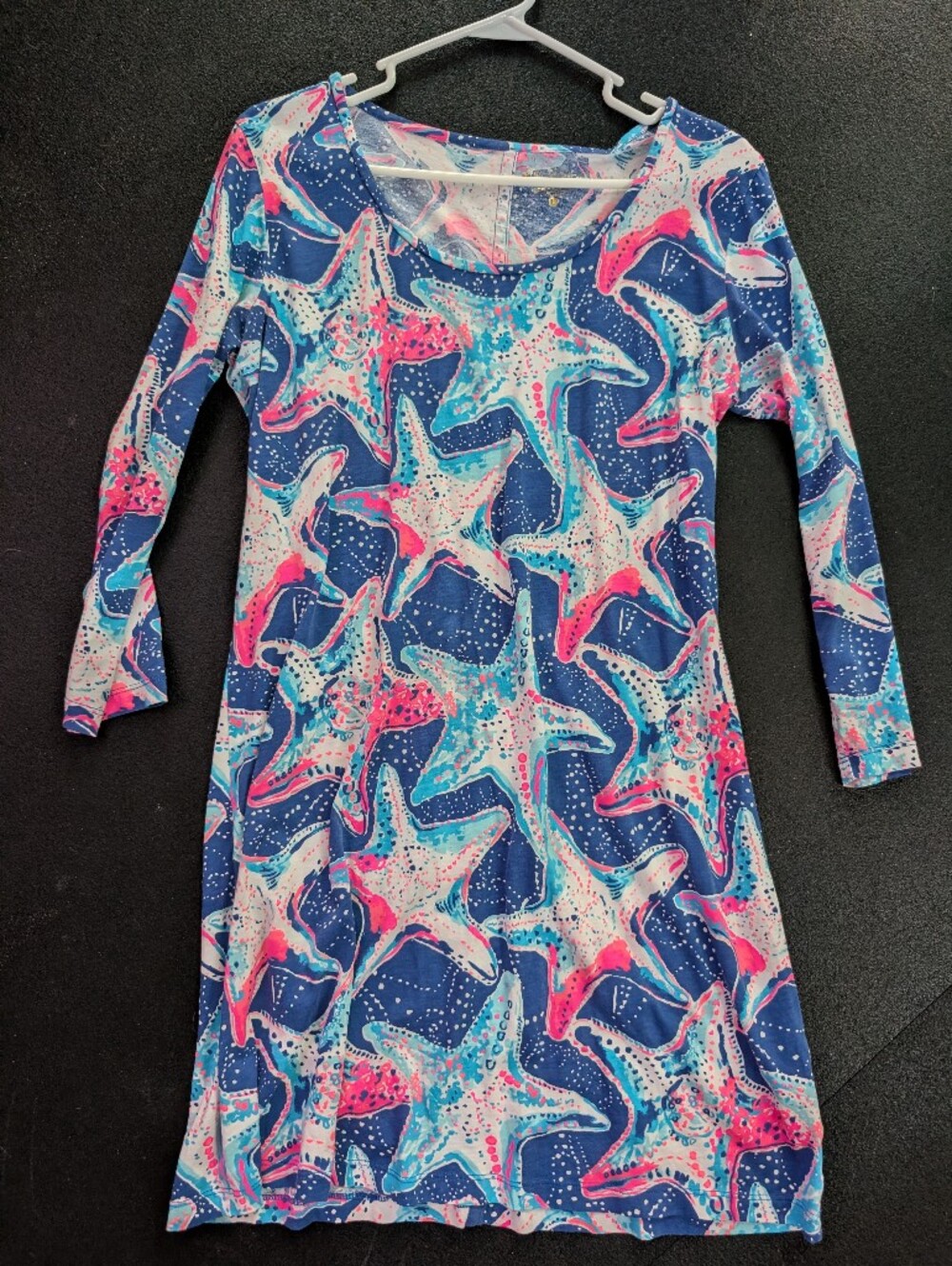 Lilly Pulitzer Navy Dress with Pink and Aqua Starfish Print Size L